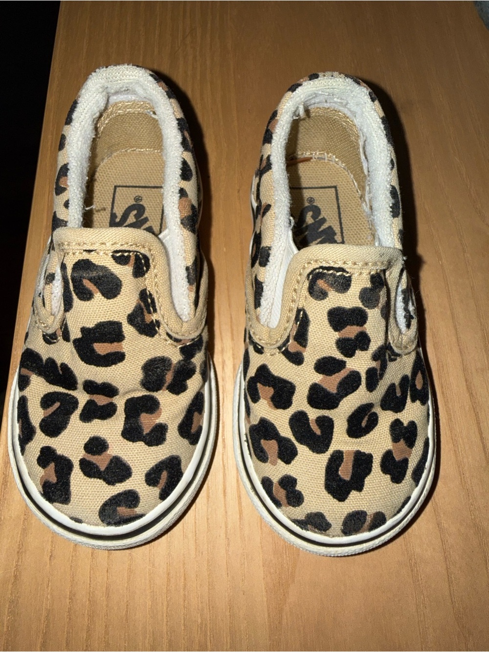Vans Kids Slip-On Sneakers in Tan and Black Leopard Print